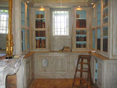 Bibliothèque en fraqué patiné